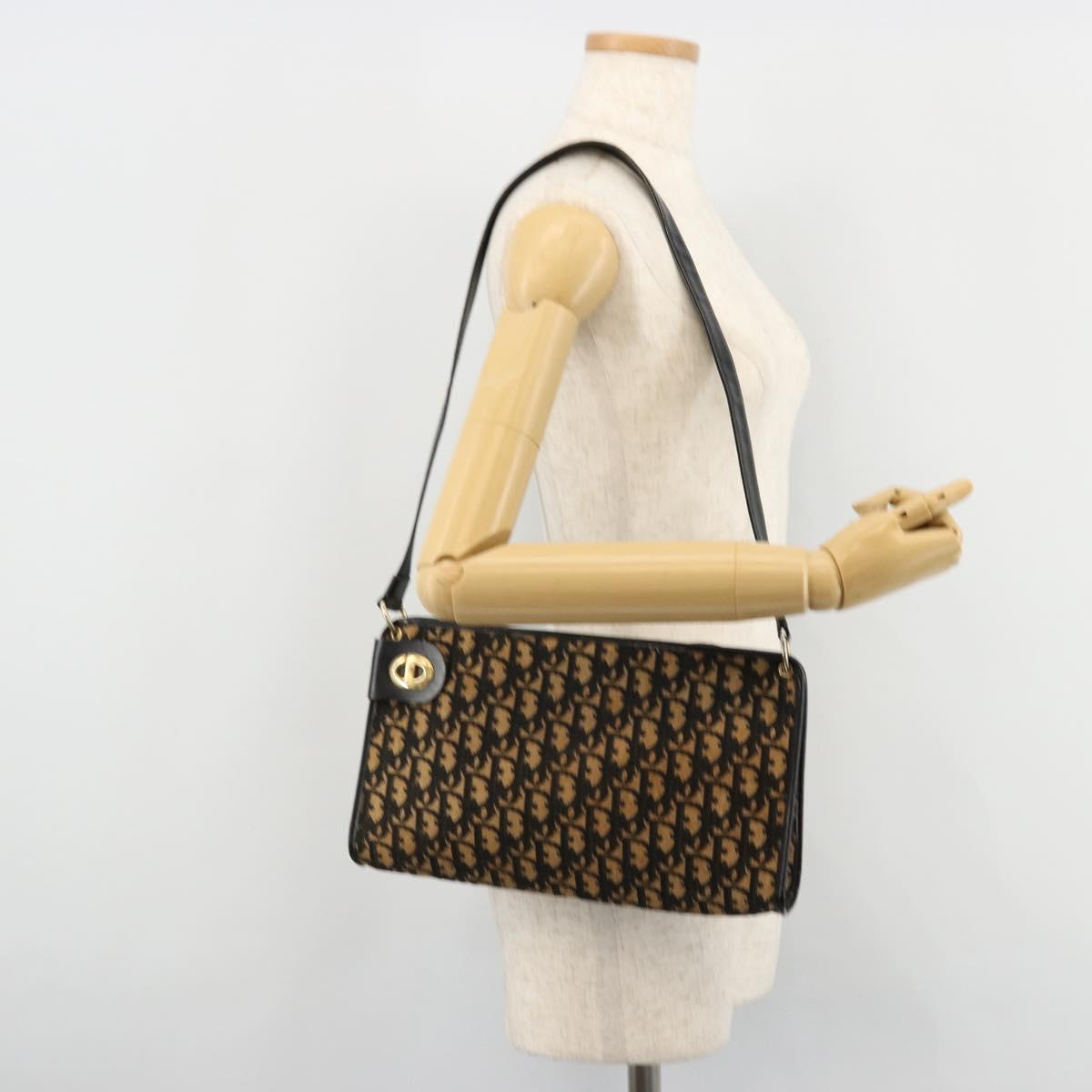 Christian Dior Trotter Canvas Shoulder Bag Navy Gold Auth 177193A