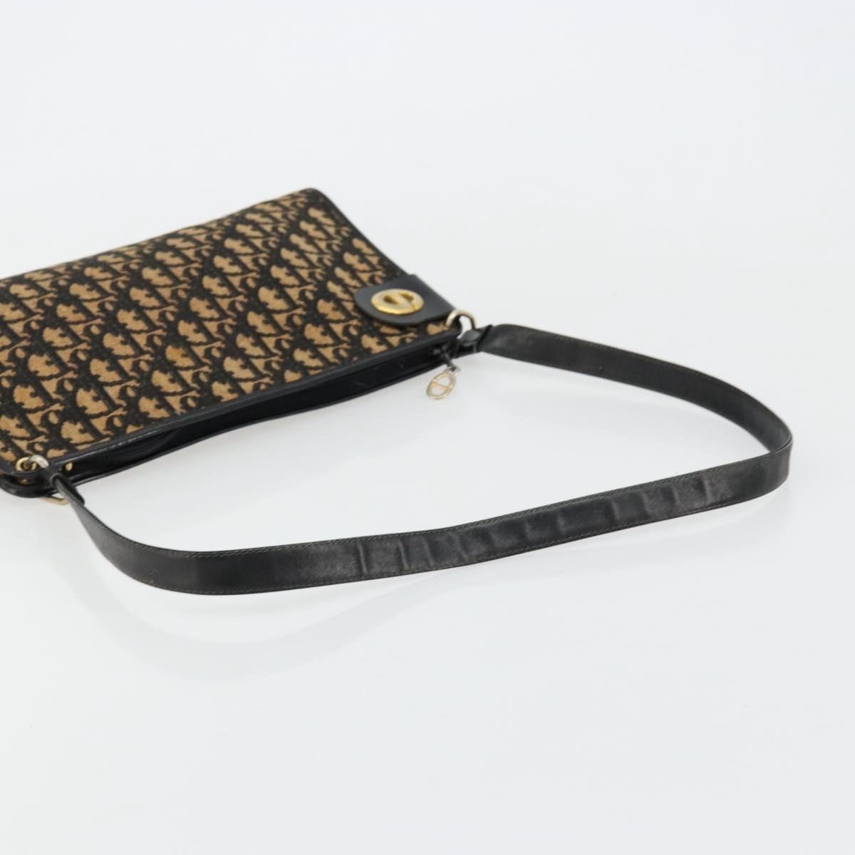 Christian Dior Trotter Canvas Shoulder Bag Navy Gold Auth 177193A