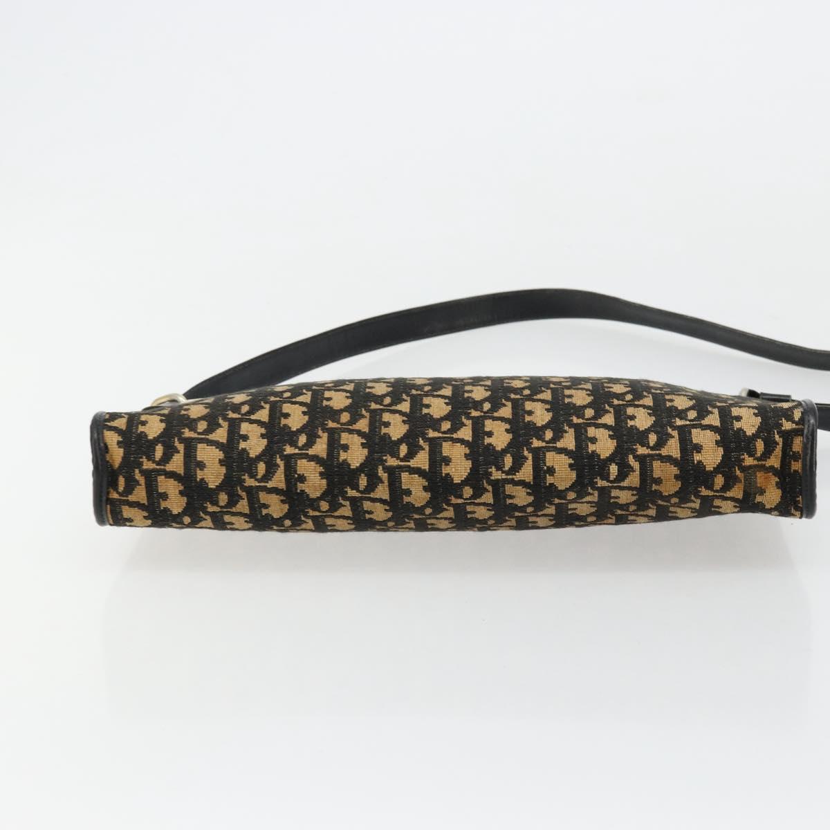 Christian Dior Trotter Canvas Shoulder Bag Navy Gold Auth 177193A