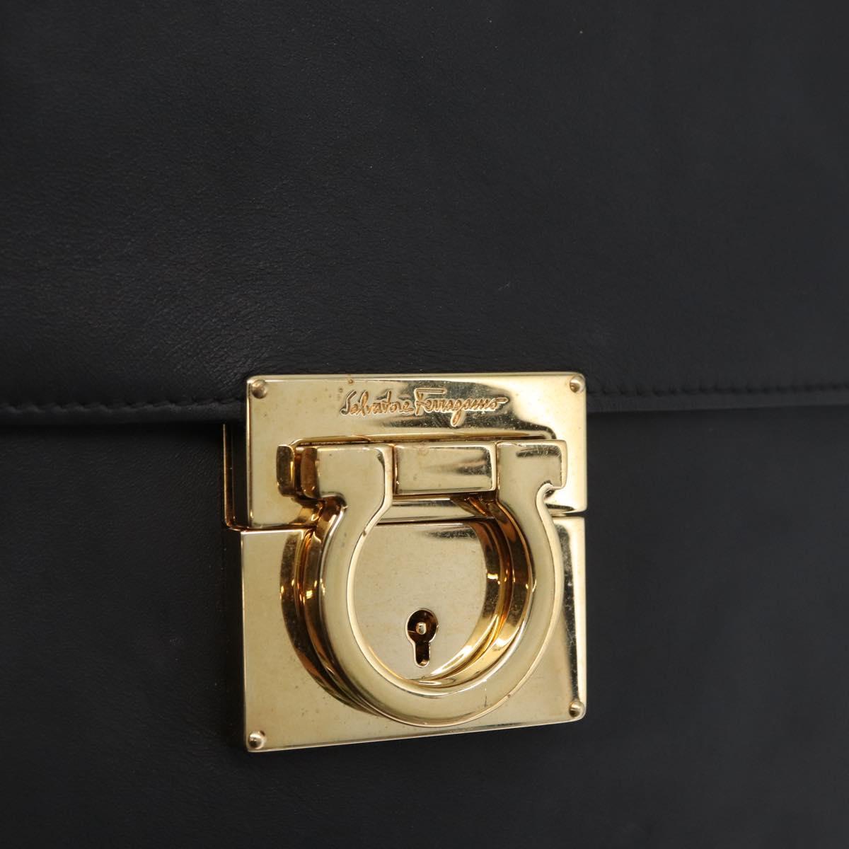 Salvatore Ferragamo Gancini Shoulder Bag Leather Black Gold Auth 177194A