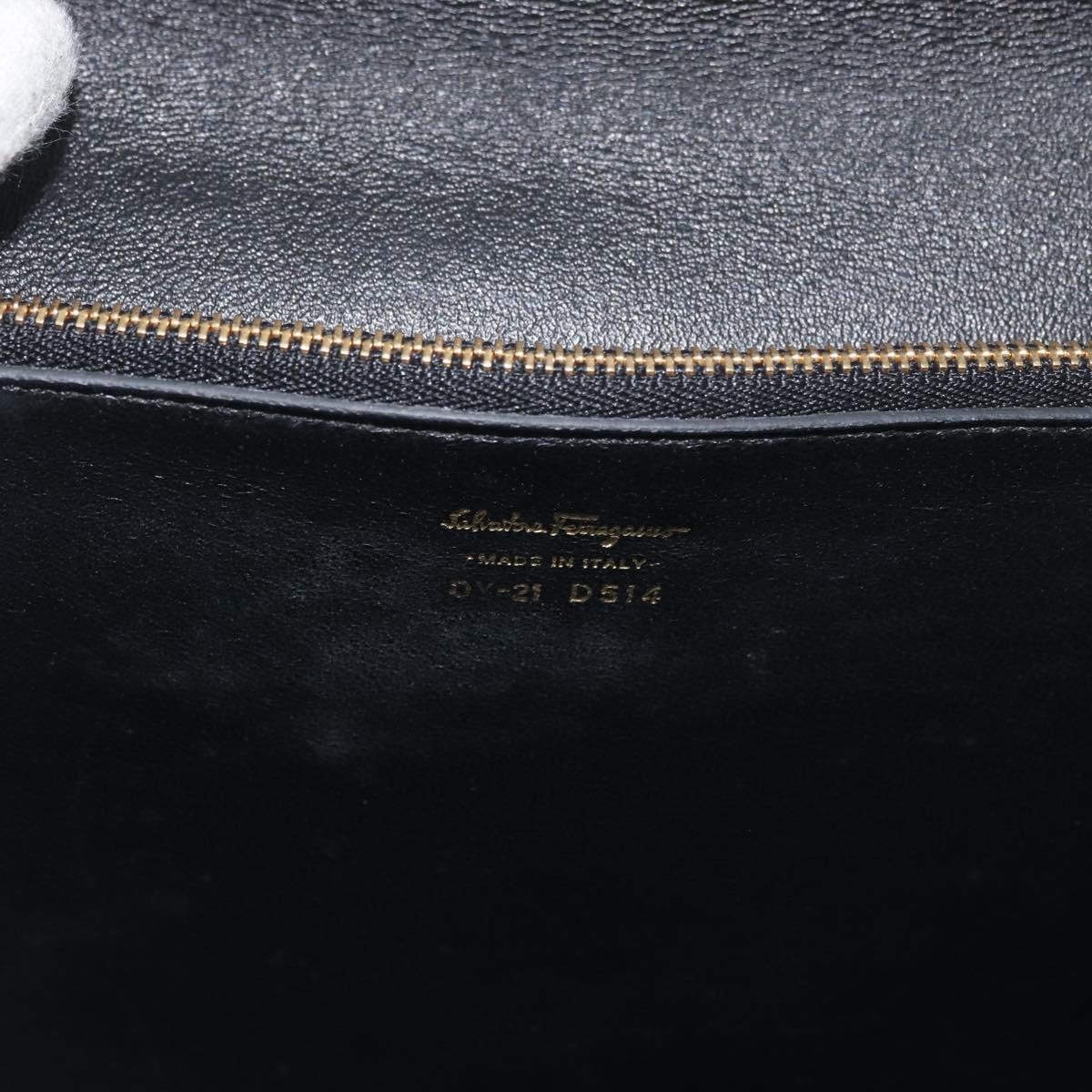 Salvatore Ferragamo Gancini Shoulder Bag Leather Black Gold Auth 177194A