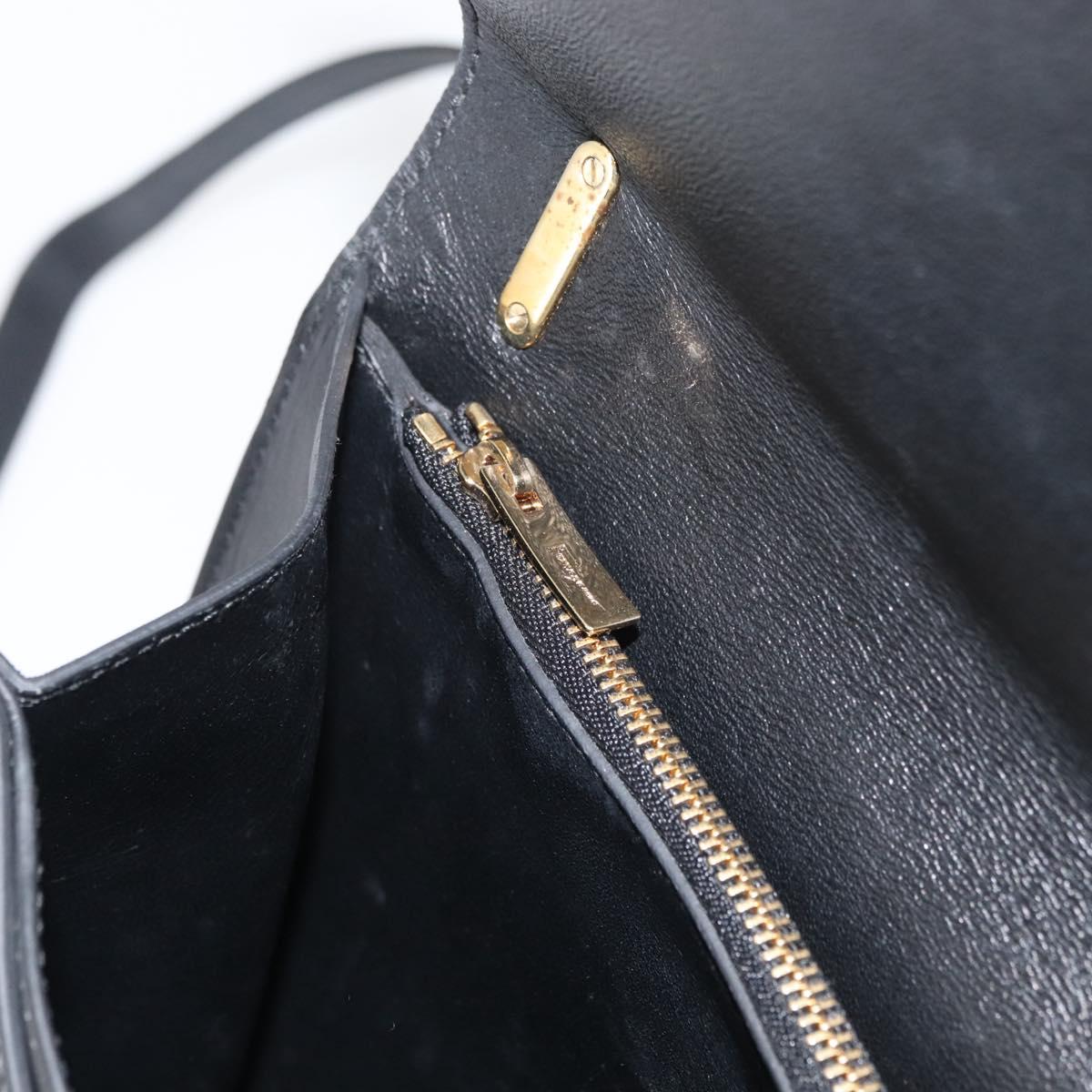 Salvatore Ferragamo Gancini Shoulder Bag Leather Black Gold Auth 177194A