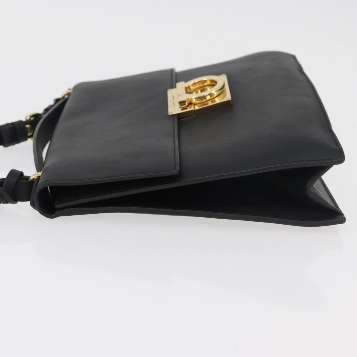Salvatore Ferragamo Gancini Shoulder Bag Leather Black Gold Auth 177194A
