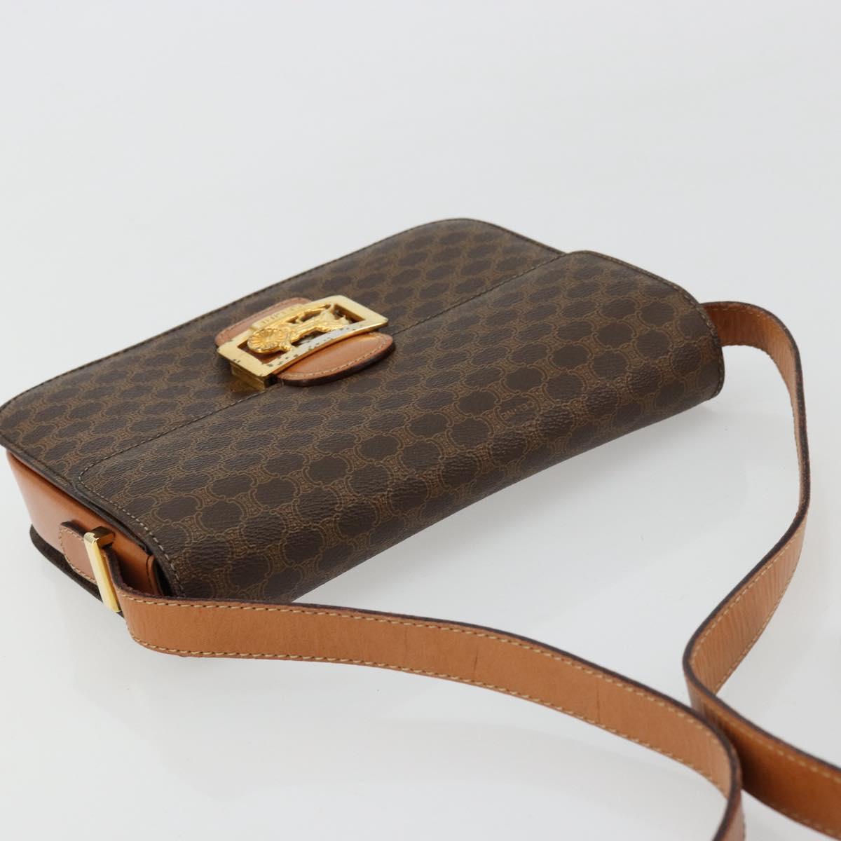 CELINE Macadam Canvas Horse Carriage Bag PVC Leather Brown Gold Auth 177195A