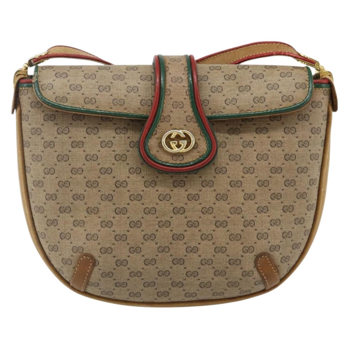GUCCI Micro GG Supreme Shoulder Bag PVC Beige Gold Auth 177196A