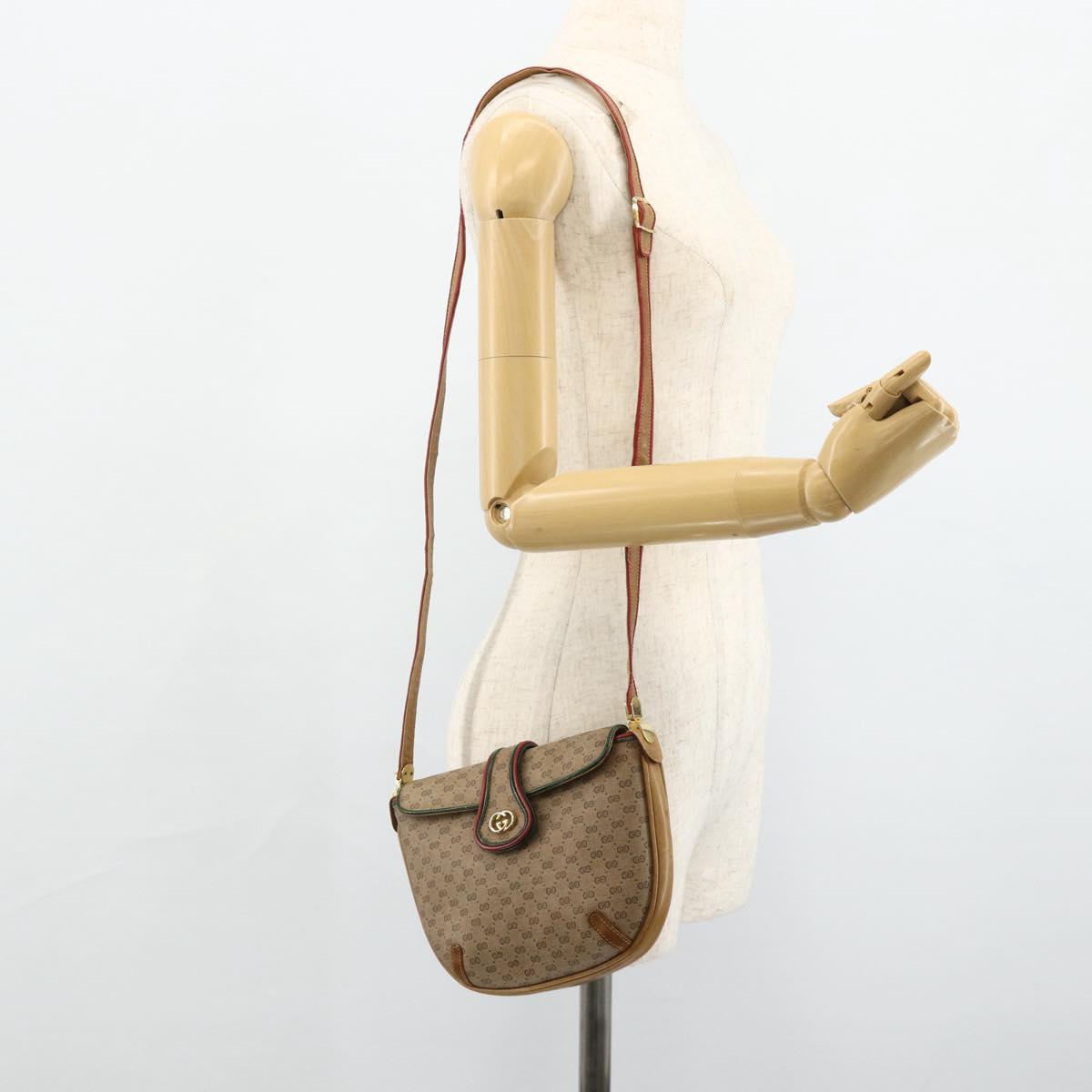 GUCCI Micro GG Supreme Shoulder Bag PVC Beige Gold Auth 177196A