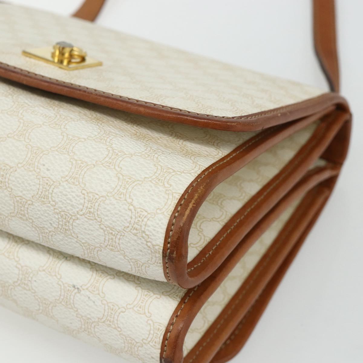 CELINE Macadam Canvas Shoulder Bag PVC Leather White Gold Auth 177197
