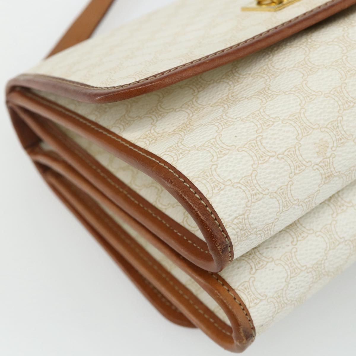 CELINE Macadam Canvas Shoulder Bag PVC Leather White Gold Auth 177197