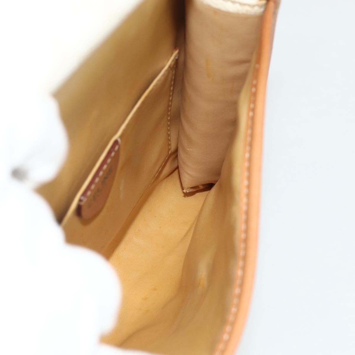 CELINE Macadam Canvas Shoulder Bag PVC Leather White Gold Auth 177197