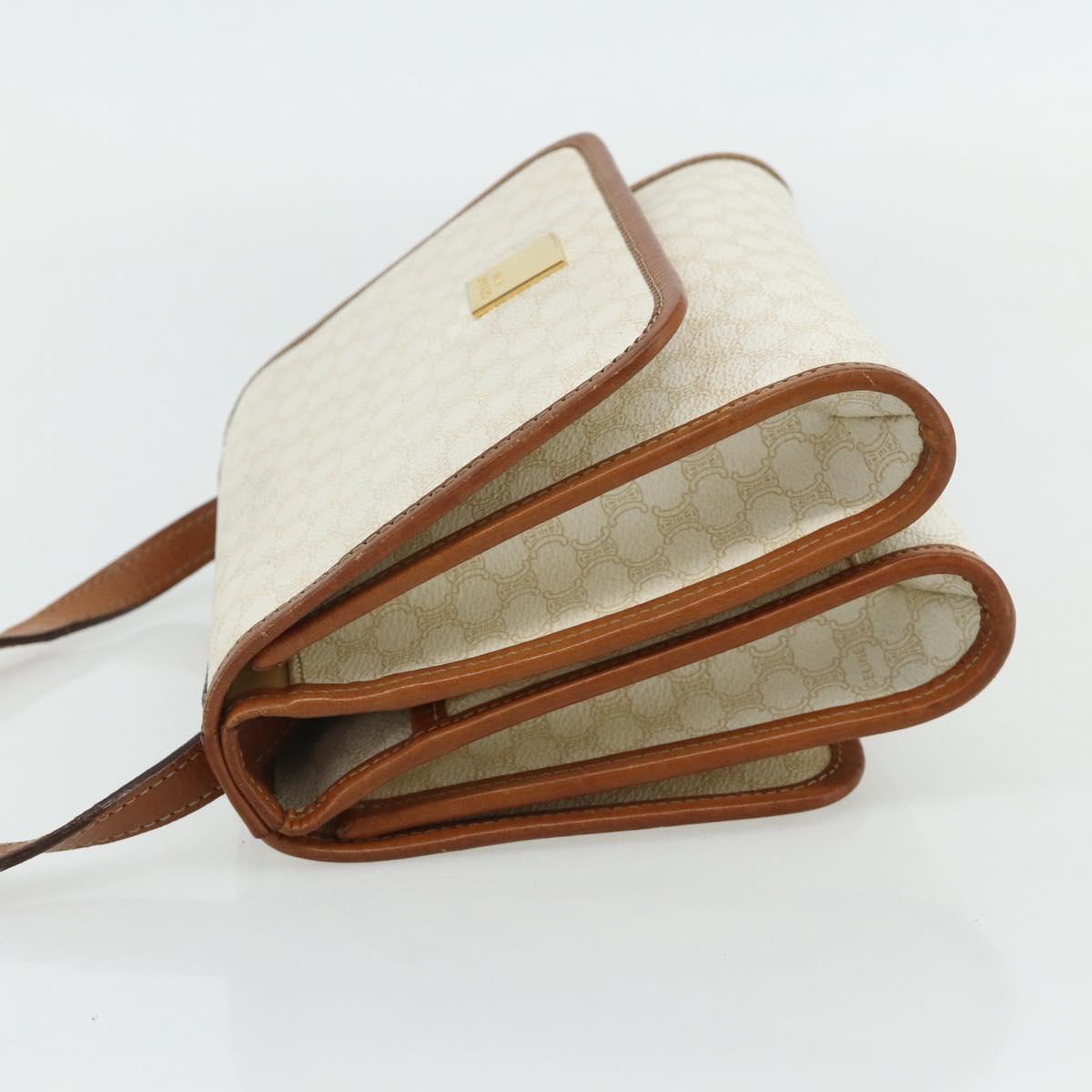 CELINE Macadam Canvas Shoulder Bag PVC Leather White Gold Auth 177197