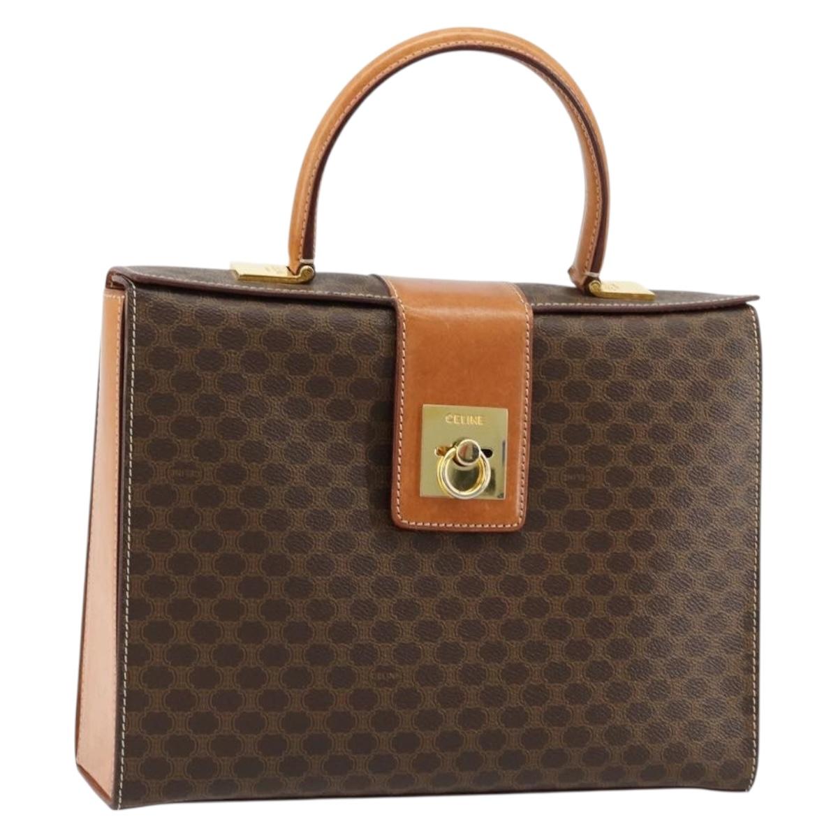 CELINE Macadam Canvas Hand Bag PVC Leather Brown Gold Auth 177206A