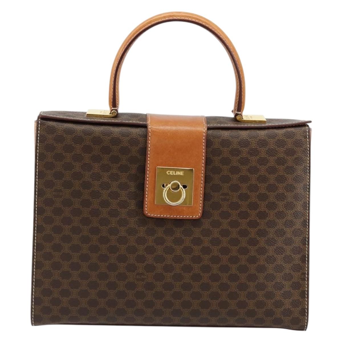 CELINE Macadam Canvas Hand Bag PVC Leather Brown Gold Auth 177206A