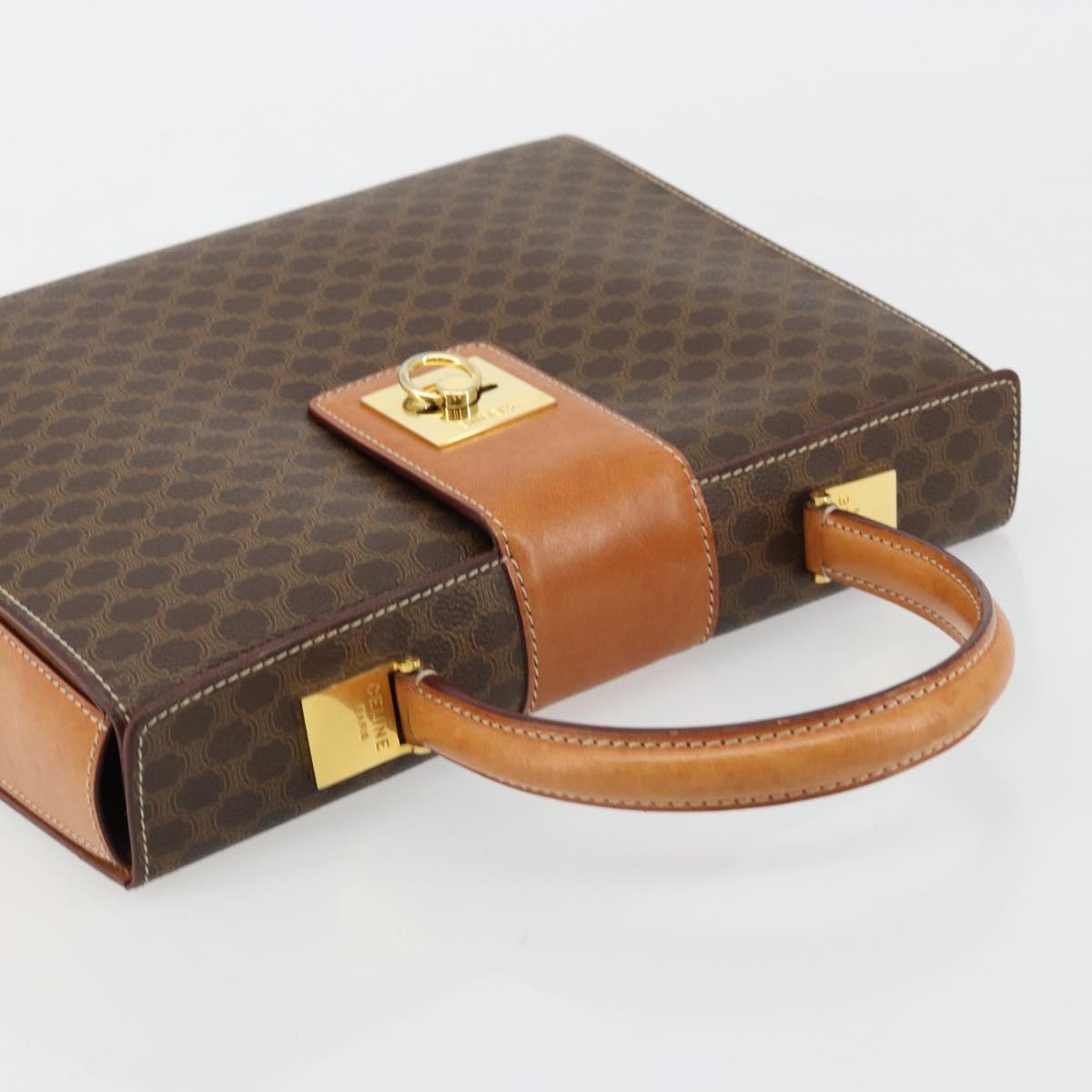 CELINE Macadam Canvas Hand Bag PVC Leather Brown Gold Auth 177206A