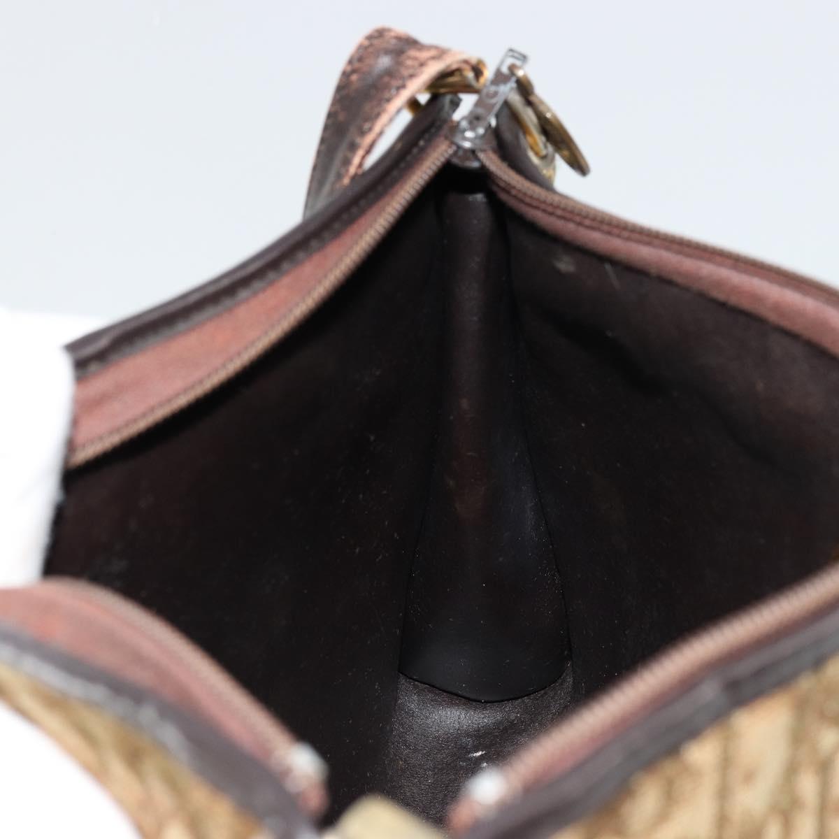 Christian Dior Trotter Canvas Shoulder Bag Beige Gold Auth 177208
