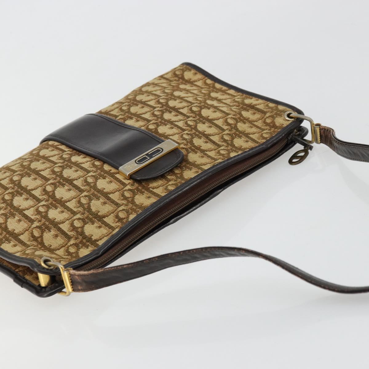 Christian Dior Trotter Canvas Shoulder Bag Beige Gold Auth 177208