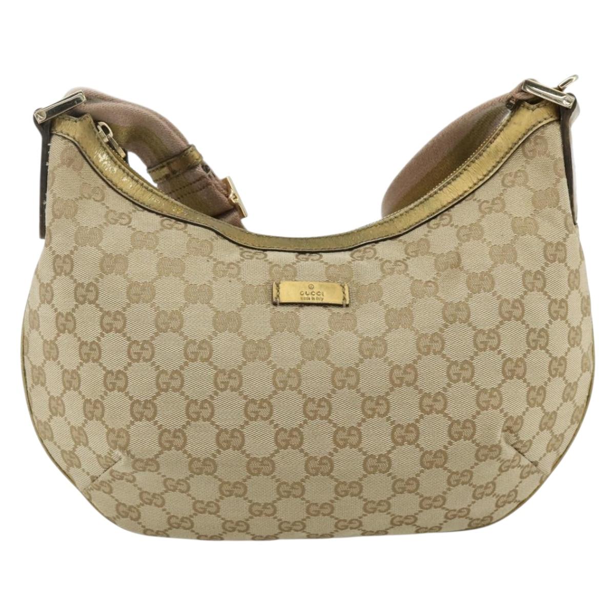 GUCCI GG Canvas Sherry Line Shoulder Bag Beige Gold 181092 Auth 177211A