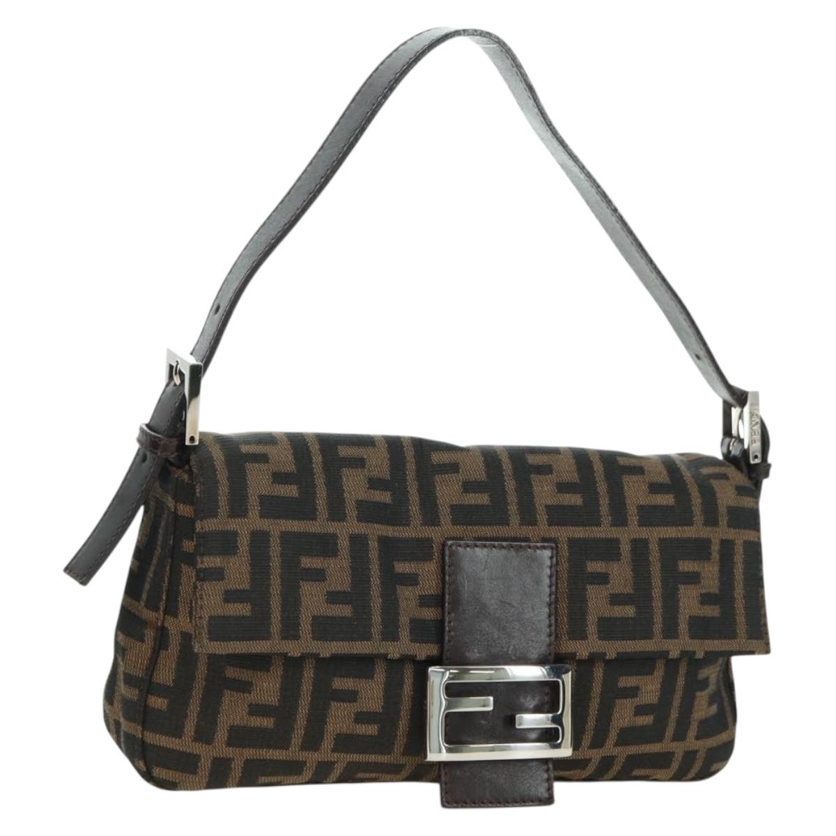 FENDI Zucca Canvas Mamma Baguette Shoulder Bag Black Brown Auth 177212SAV