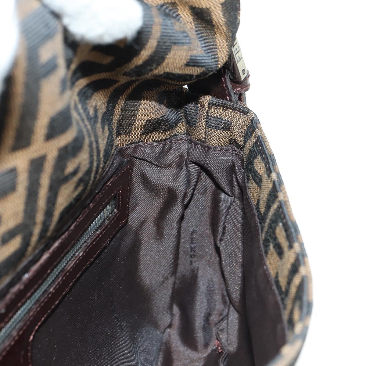 FENDI Zucca Canvas Mamma Baguette Shoulder Bag Black Brown Auth 177212SAV