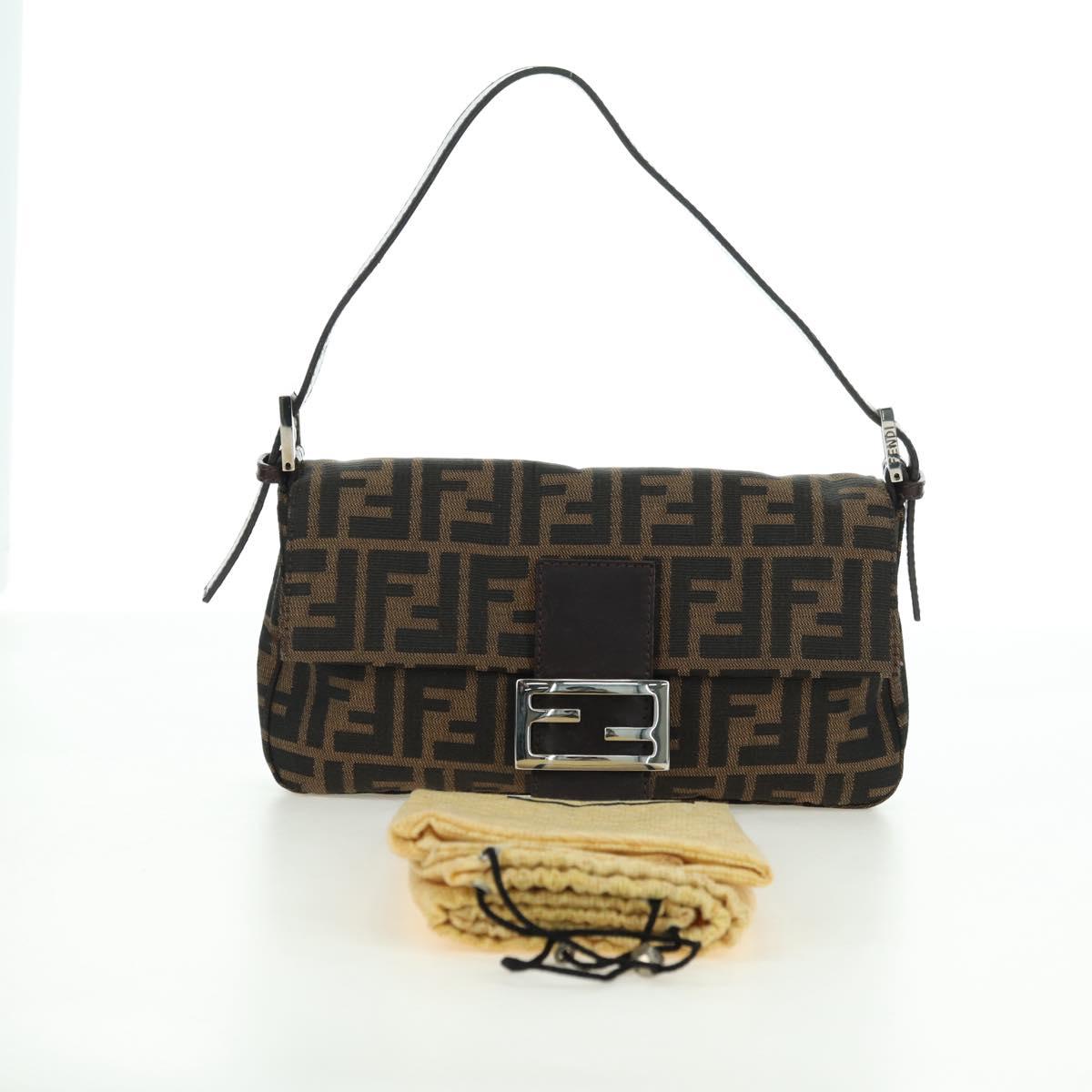 FENDI Zucca Canvas Mamma Baguette Shoulder Bag Black Brown Auth 177212SAV