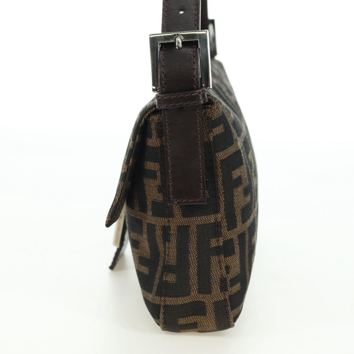 FENDI Zucca Canvas Mamma Baguette Shoulder Bag Black Brown Auth 177212SAV