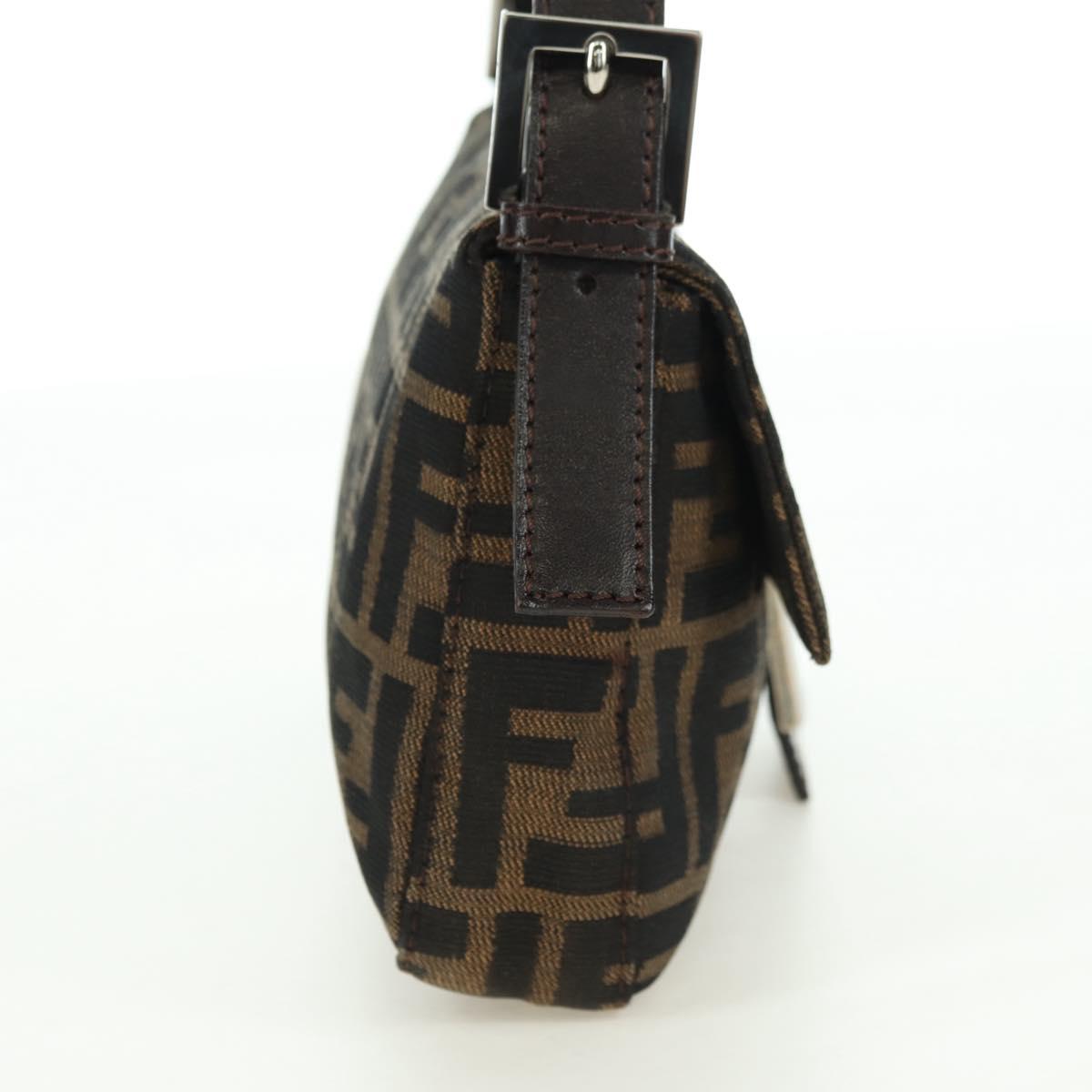 FENDI Zucca Canvas Mamma Baguette Shoulder Bag Black Brown Auth 177212SAV