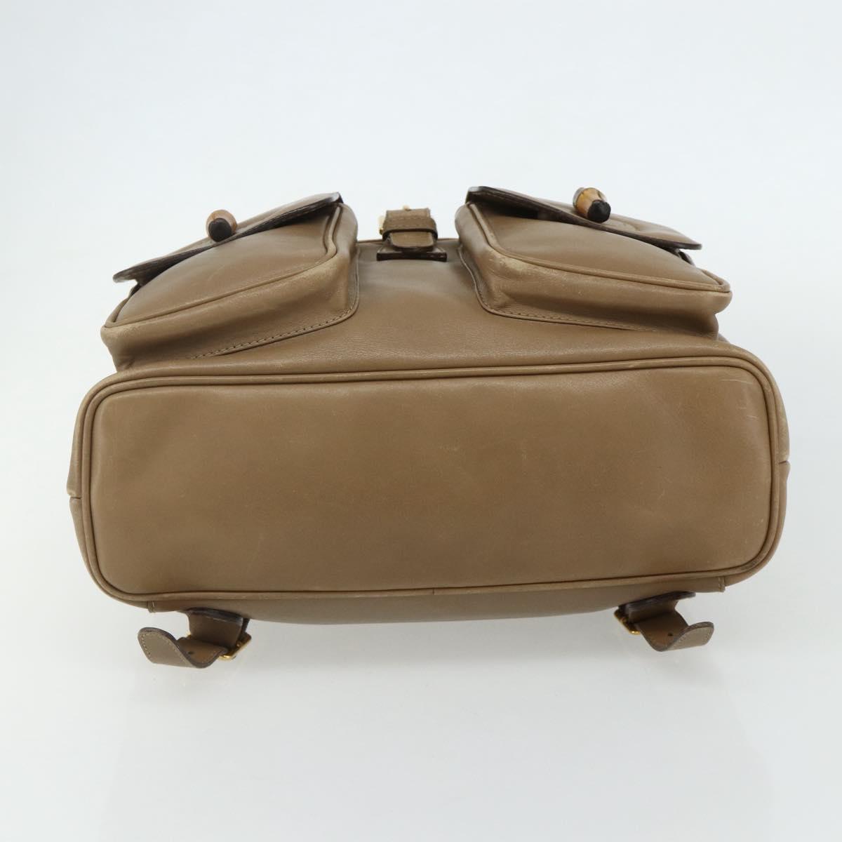 GUCCI Bamboo Backpack Leather Beige Gold 003 1998 0016 Auth 177214