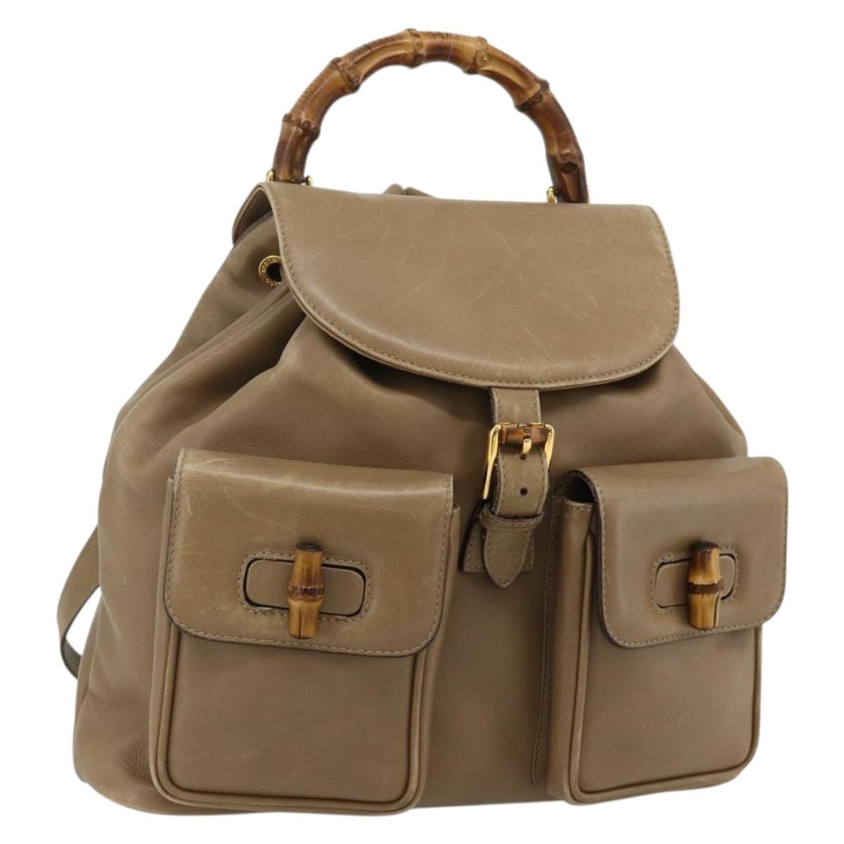 GUCCI Bamboo Backpack Leather Beige Gold 003 1998 0016 Auth 177214