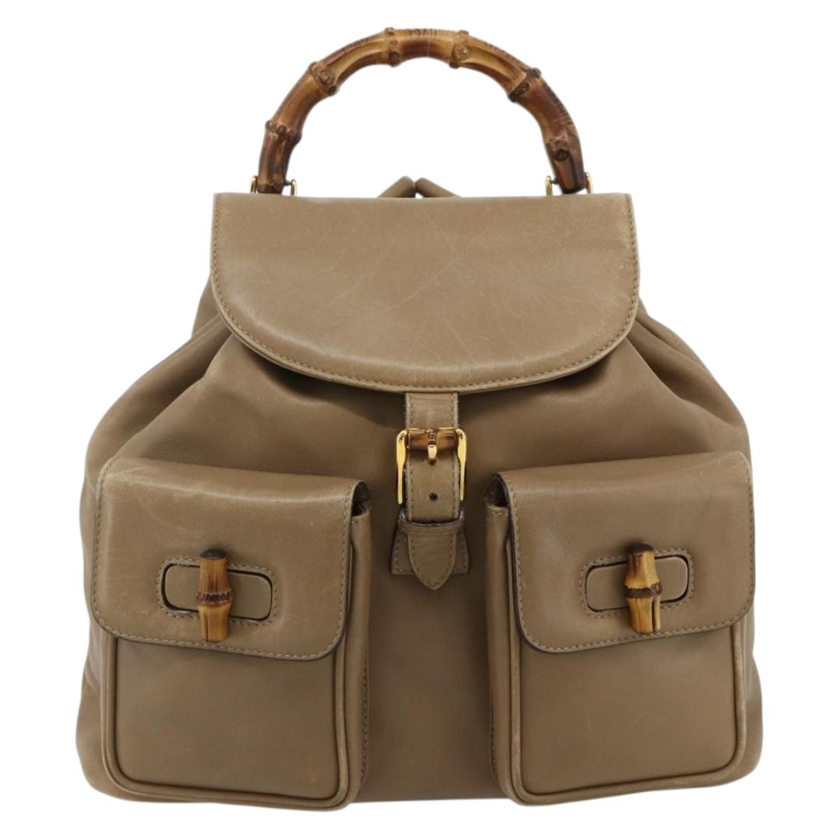 GUCCI Bamboo Backpack Leather Beige Gold 003 1998 0016 Auth 177214