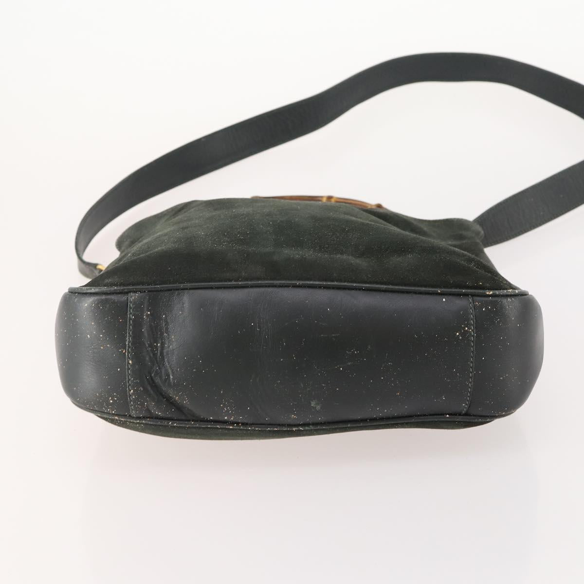 GUCCI Bamboo Shoulder Bag Suede 2way Black Gold 001 1705 1638 Auth 177216