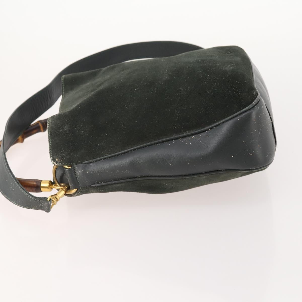 GUCCI Bamboo Shoulder Bag Suede 2way Black Gold 001 1705 1638 Auth 177216