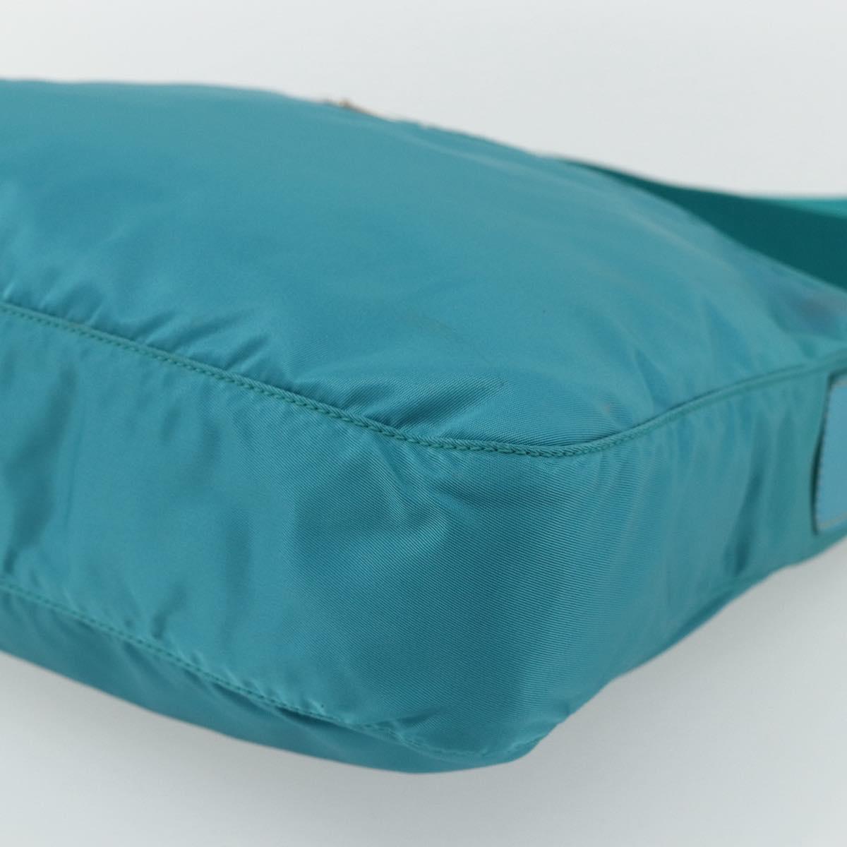 PRADA Shoulder Bag Nylon Turquoise Blue Silver Auth 177218A