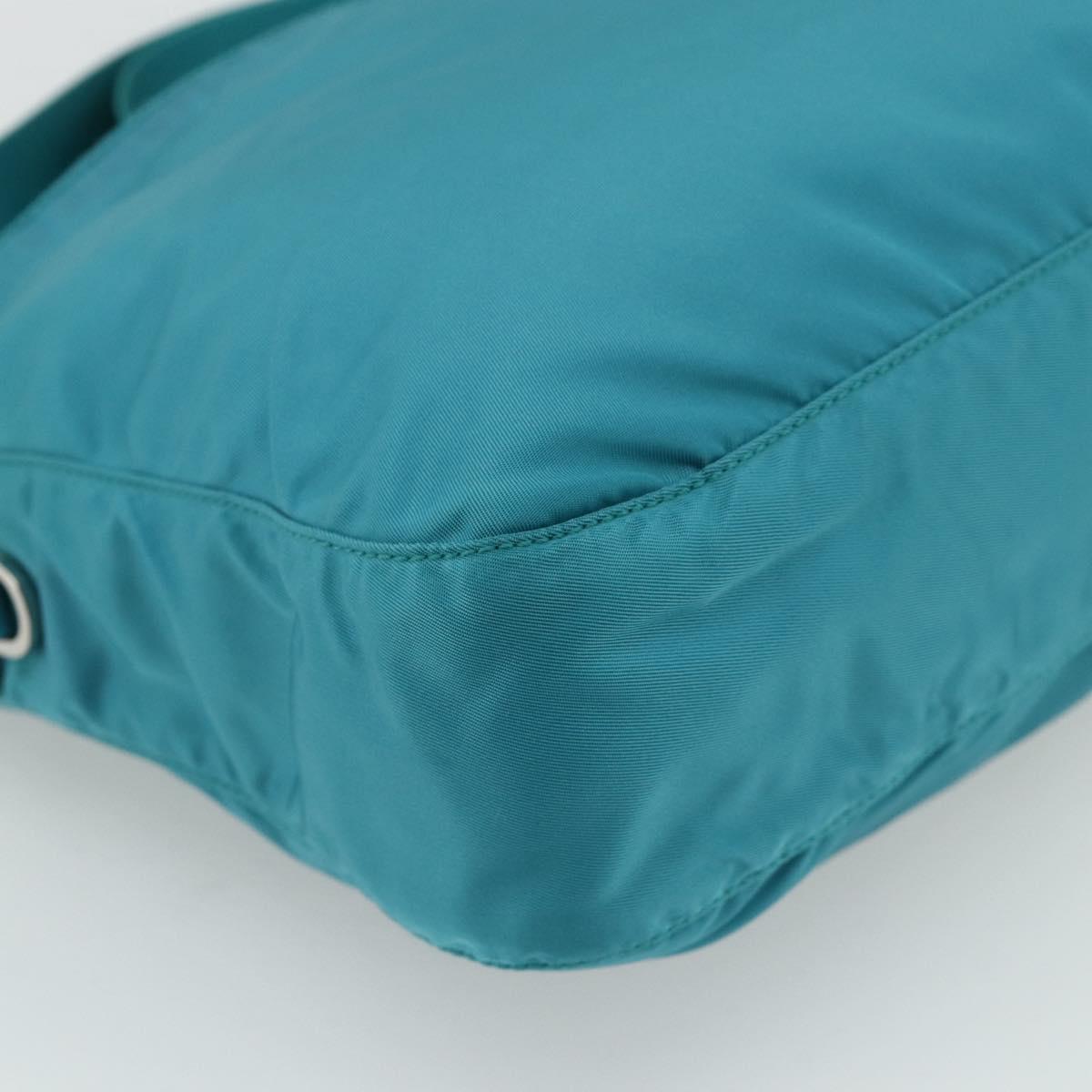 PRADA Shoulder Bag Nylon Turquoise Blue Silver Auth 177218A