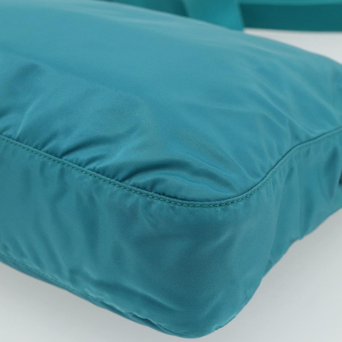 PRADA Shoulder Bag Nylon Turquoise Blue Silver Auth 177218A