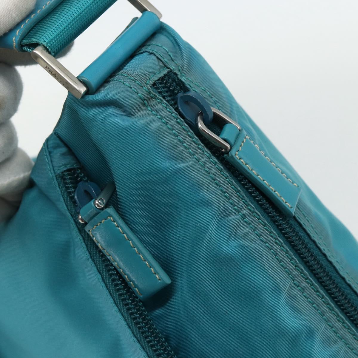 PRADA Shoulder Bag Nylon Turquoise Blue Silver Auth 177218A