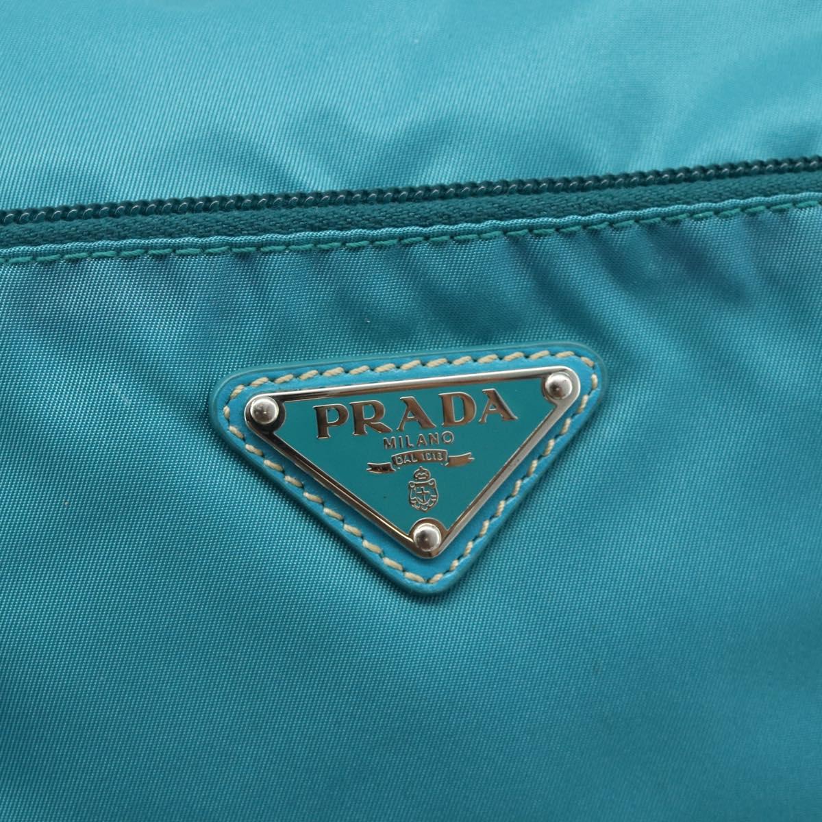 PRADA Shoulder Bag Nylon Turquoise Blue Silver Auth 177218A