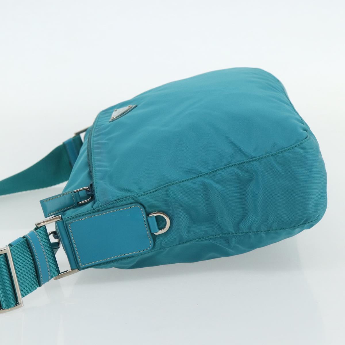 PRADA Shoulder Bag Nylon Turquoise Blue Silver Auth 177218A