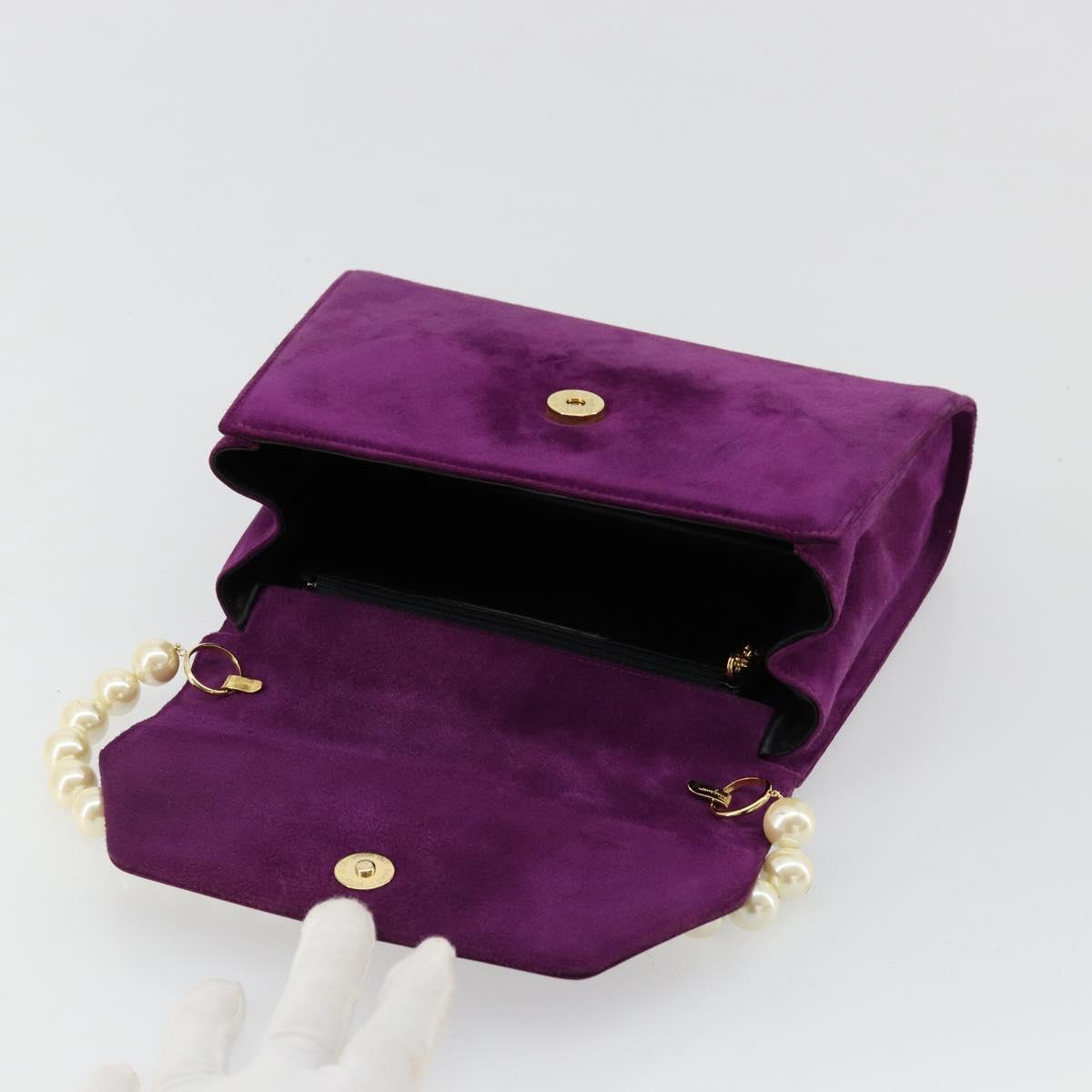 Salvatore Ferragamo Hand Bag Suede Purple Gold Auth 177219A