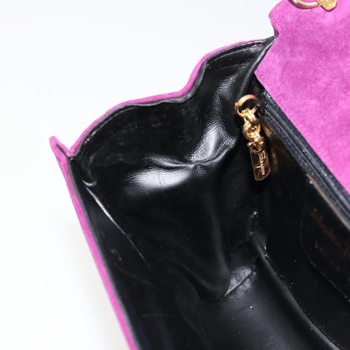 Salvatore Ferragamo Hand Bag Suede Purple Gold Auth 177219A