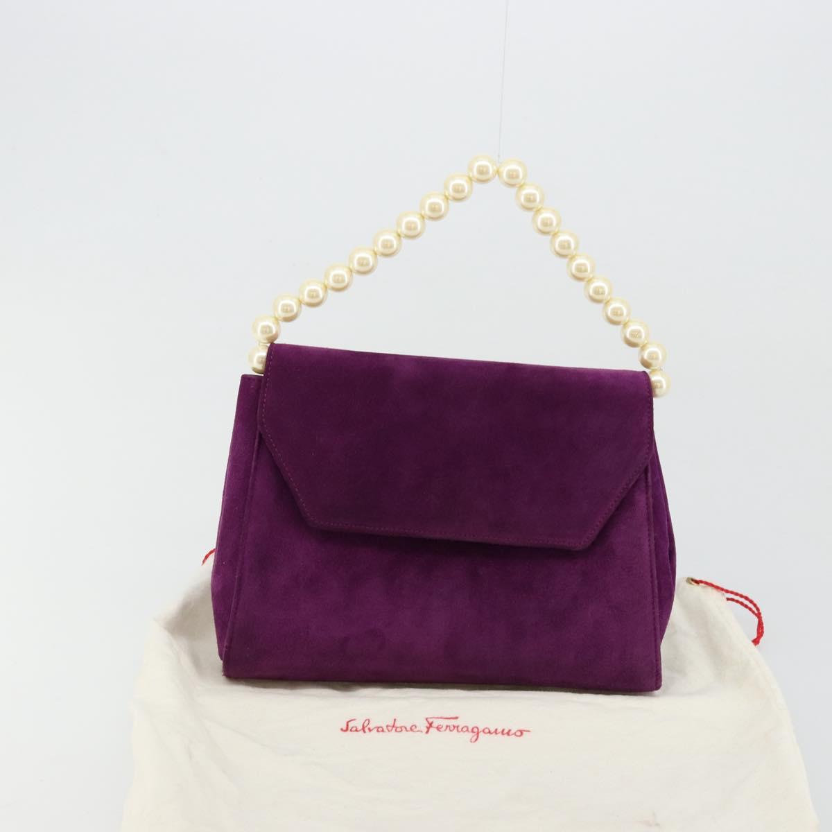 Salvatore Ferragamo Hand Bag Suede Purple Gold Auth 177219A