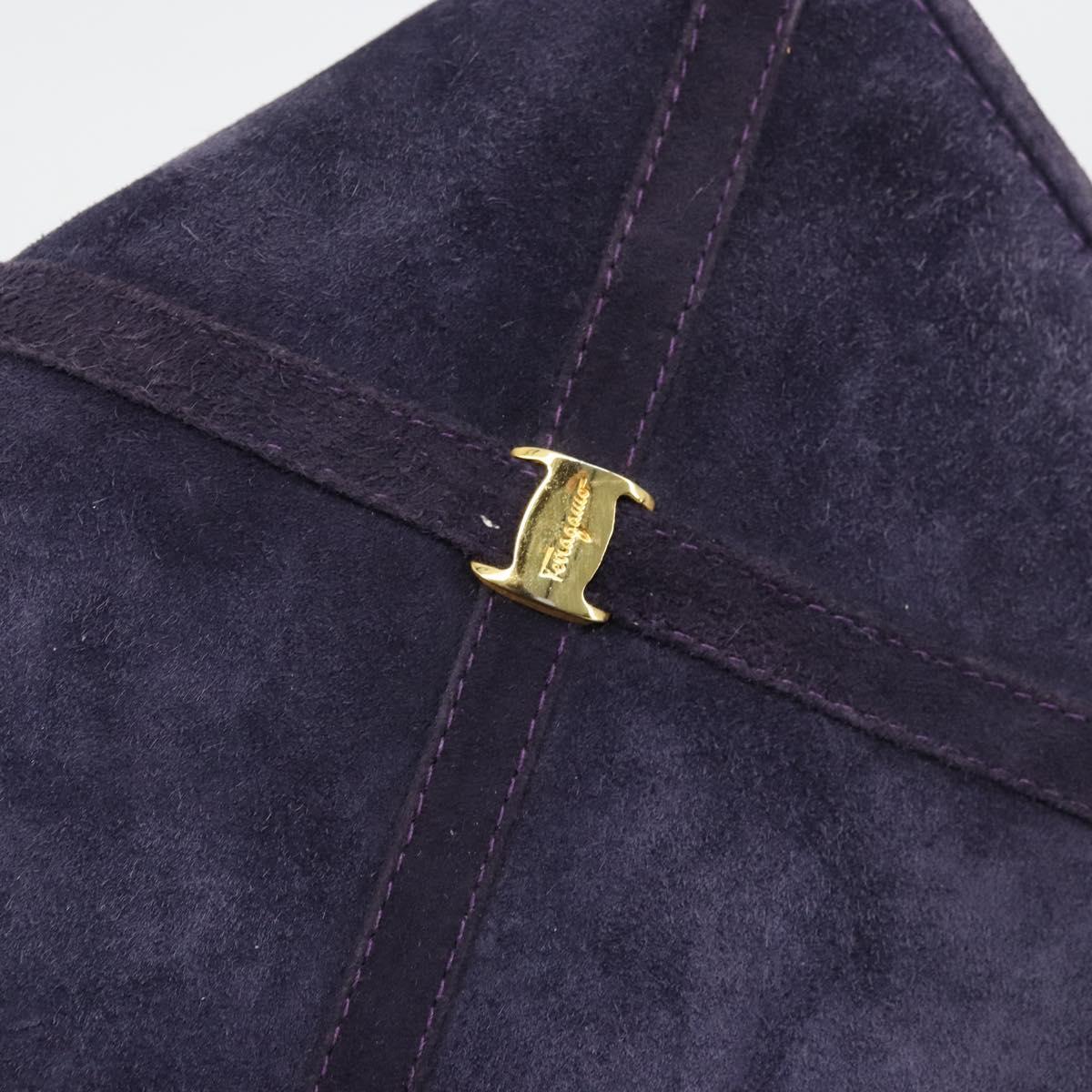 Salvatore Ferragamo Vala Shoulder Bag Suede Purple Gold Auth 177220