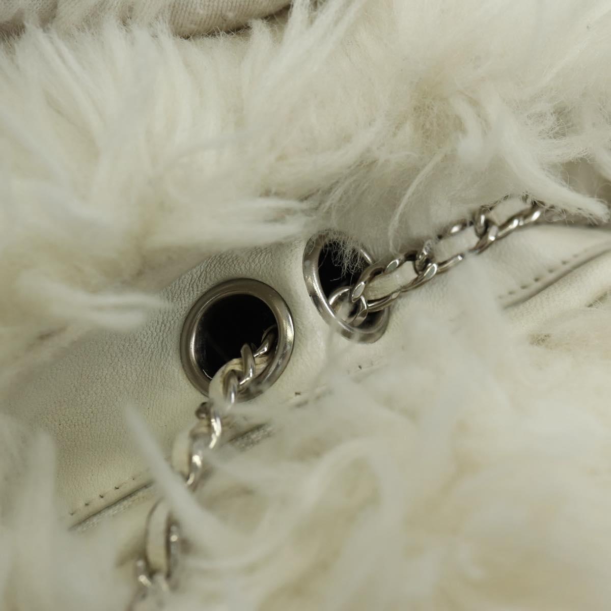 CHANEL Chain Shoulder Bag Fur White Silver CC Auth 177221V