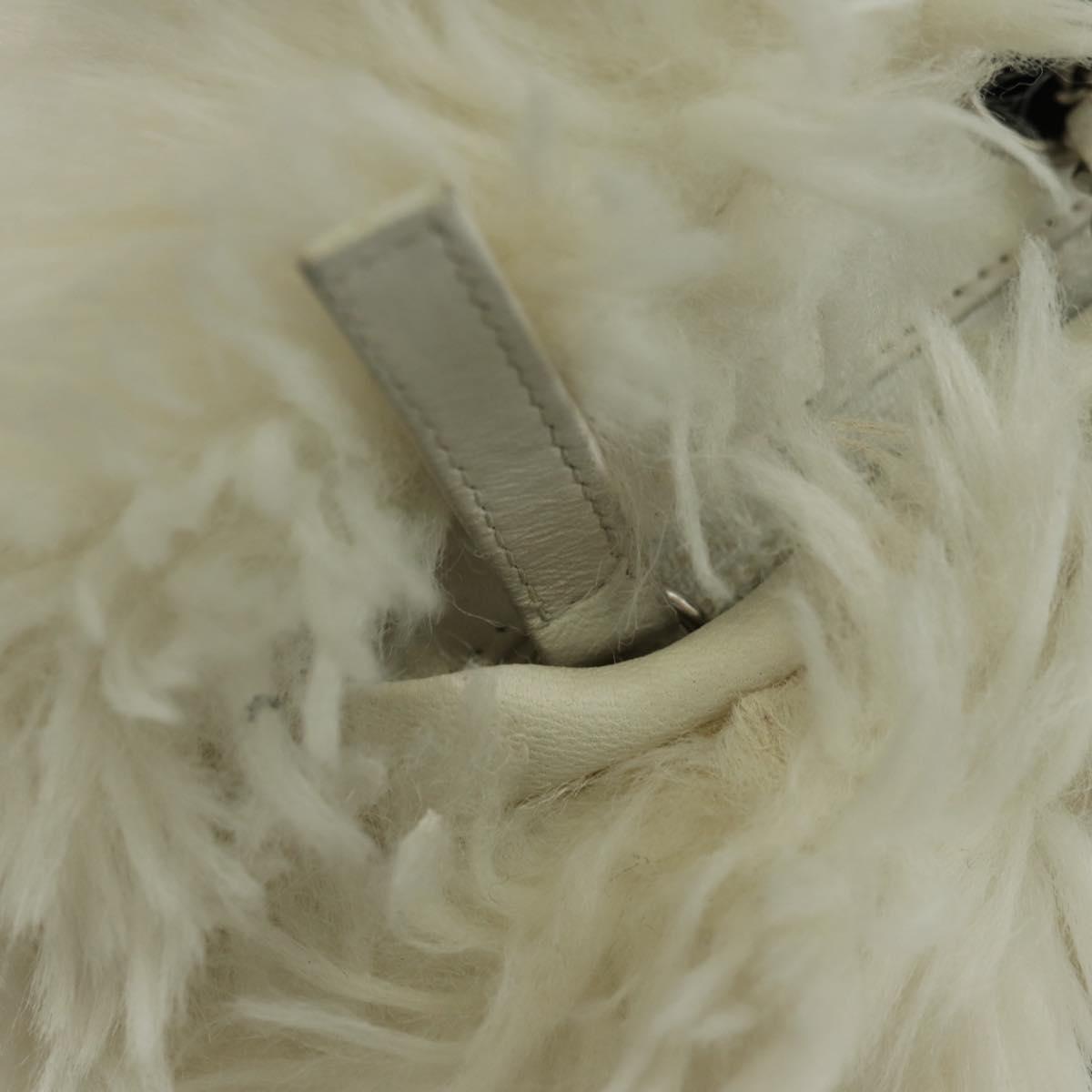 CHANEL Chain Shoulder Bag Fur White Silver CC Auth 177221V