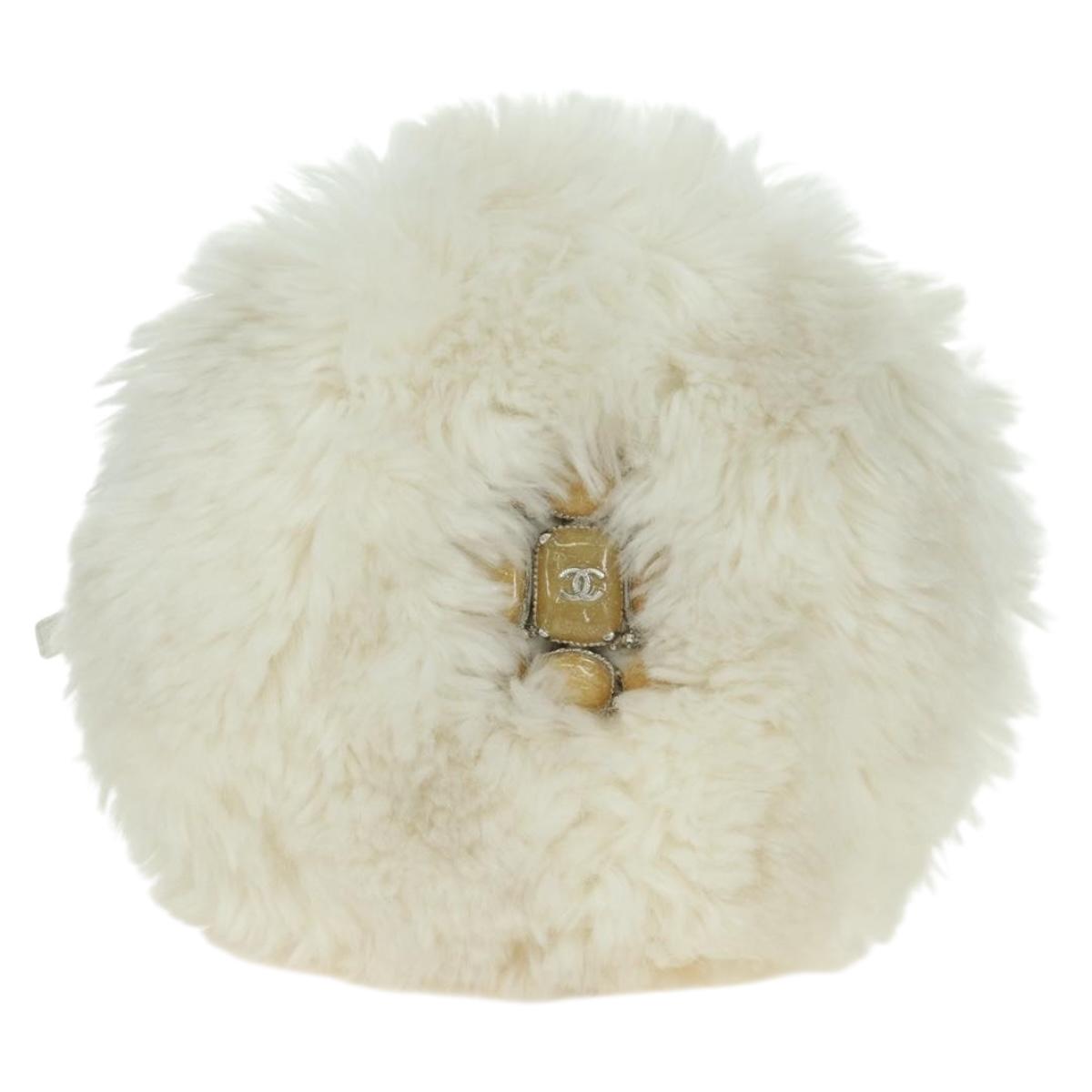 CHANEL Chain Shoulder Bag Fur White Silver CC Auth 177221V