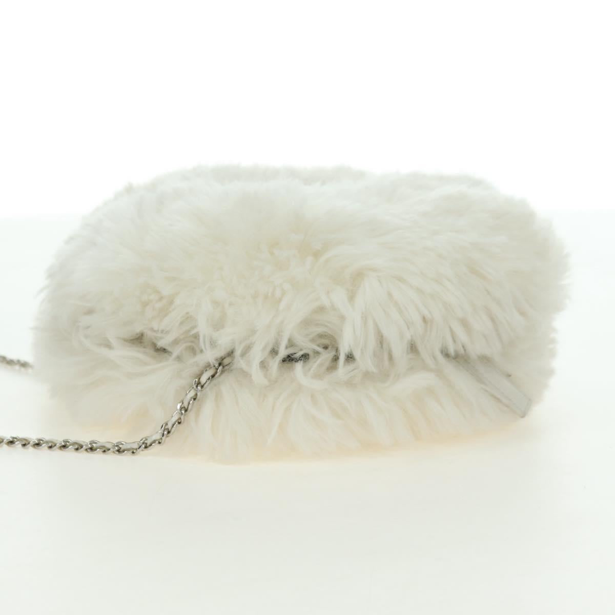 CHANEL Chain Shoulder Bag Fur White Silver CC Auth 177221V