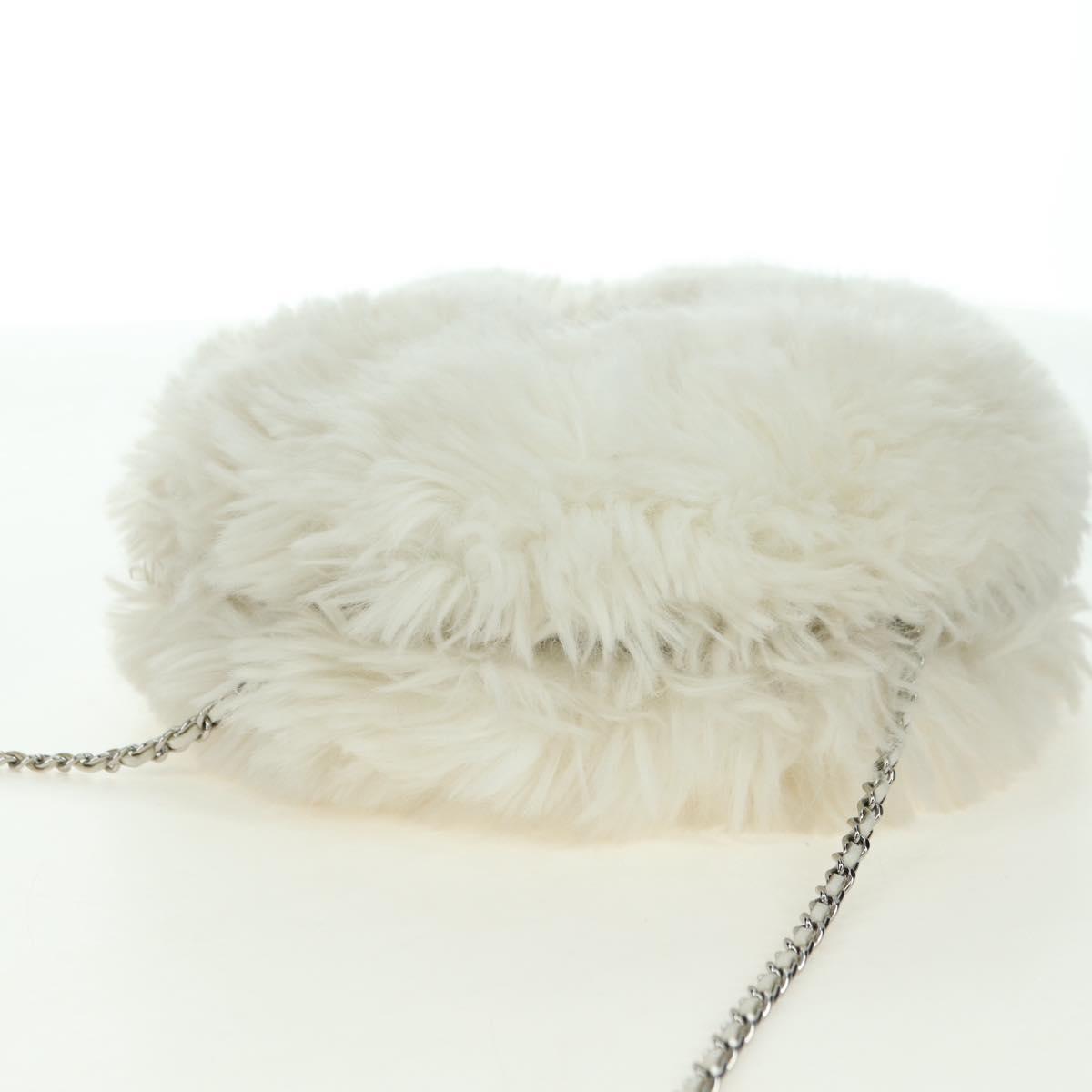 CHANEL Chain Shoulder Bag Fur White Silver CC Auth 177221V