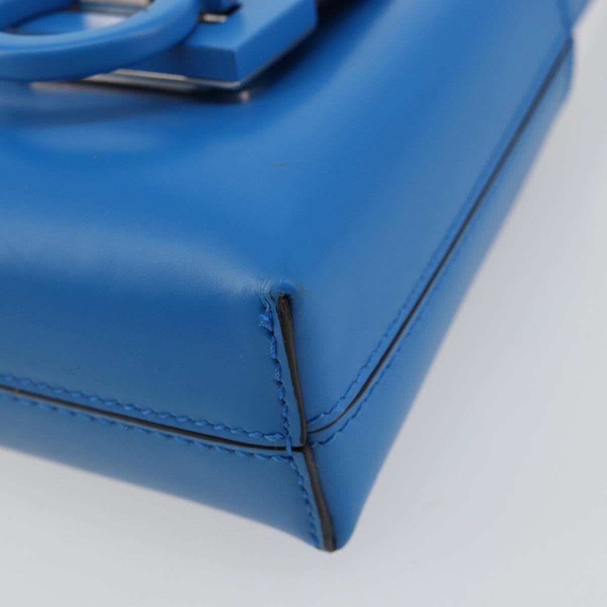 Salvatore Ferragamo Gancini Hand Bag Leather Blue Silver Auth 177222A