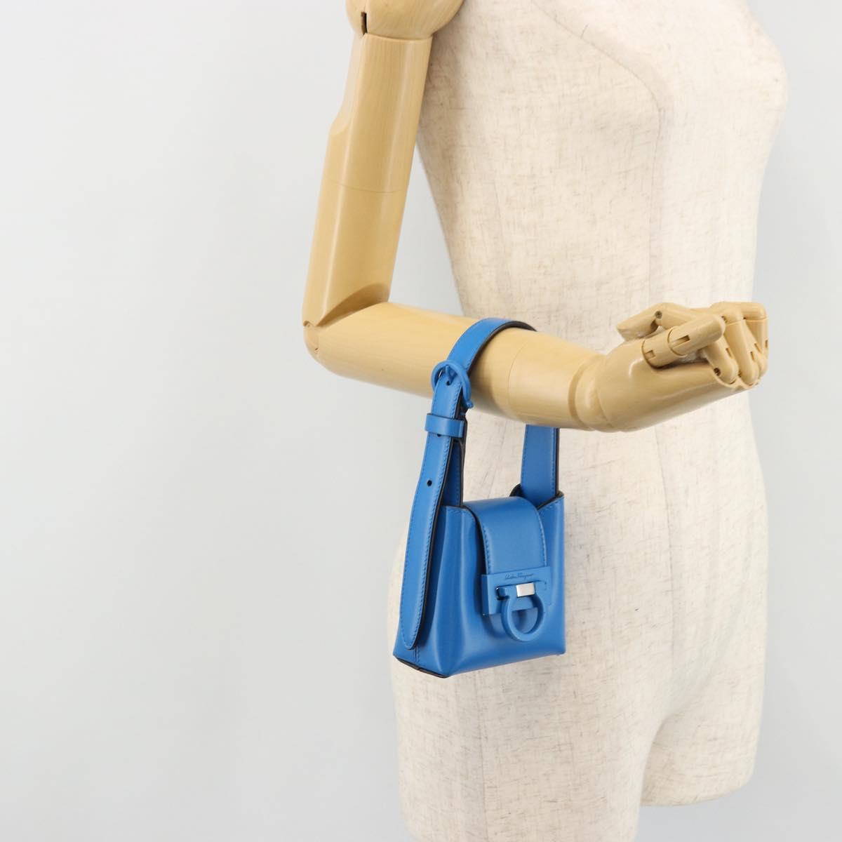 Salvatore Ferragamo Gancini Hand Bag Leather Blue Silver Auth 177222A