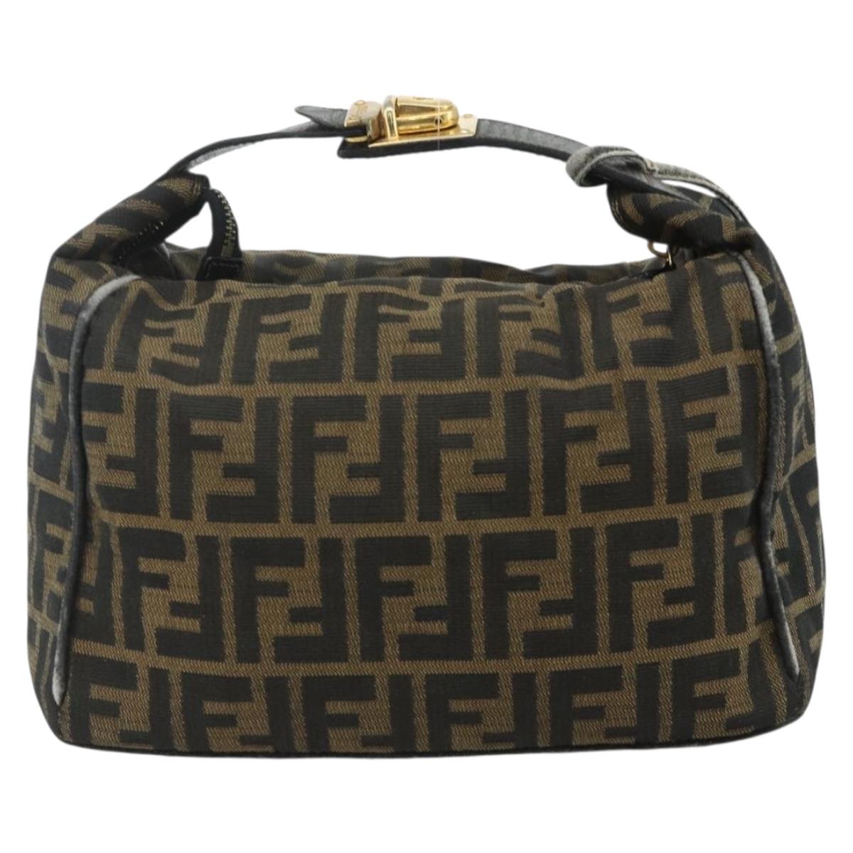 FENDI Zucca Canvas Hand Bag Black Brown Auth 177235