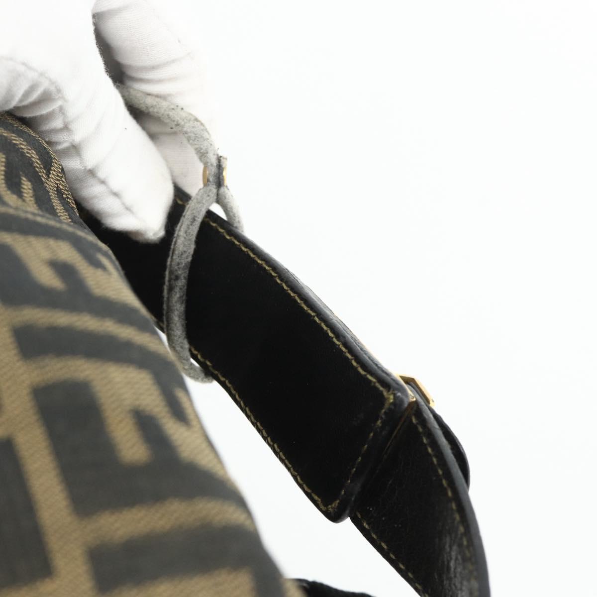 FENDI Zucca Canvas Hand Bag Black Brown Auth 177235