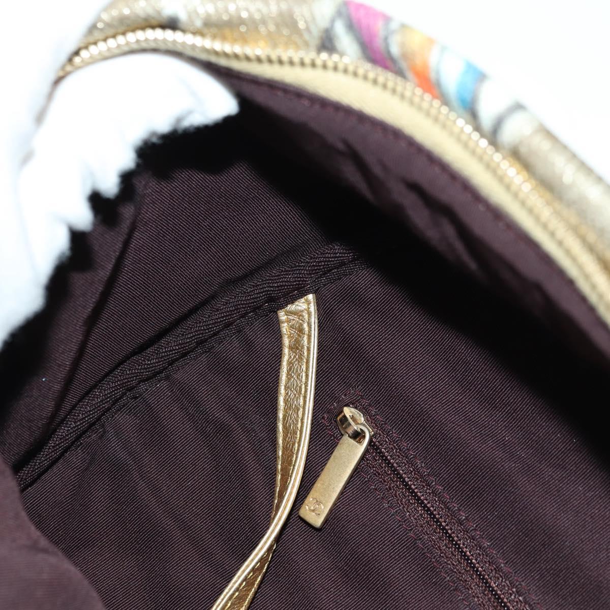 CHANEL Graphic Backpack Coated Canvas Gold CC Auth 177236SM